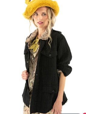 •Magnolia Pearl• {wool} LOVE MILITIA coat |pinstripe| OS [black & cream]